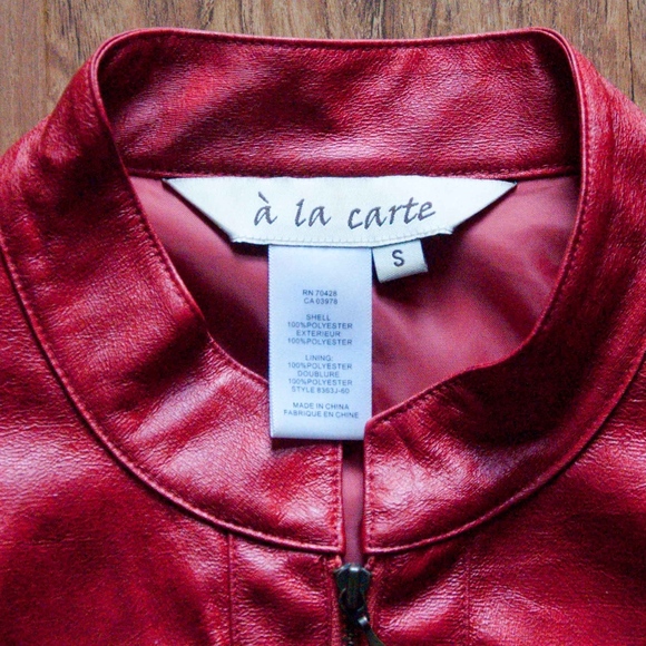a la carte Red Faux Leather Moto Style Jacket - Picture 3 of 5